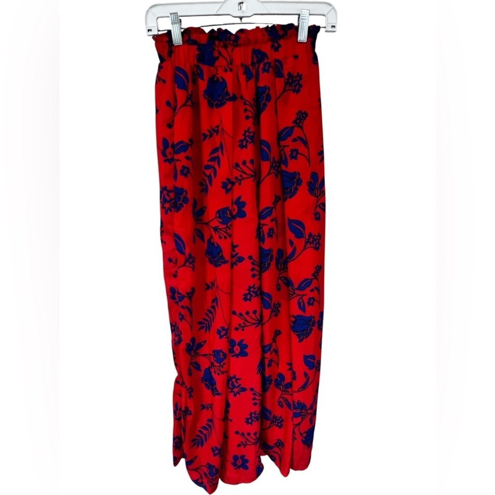SHEIN Red and Blue Floral a wide Leg Pants With Slits Up the Sides